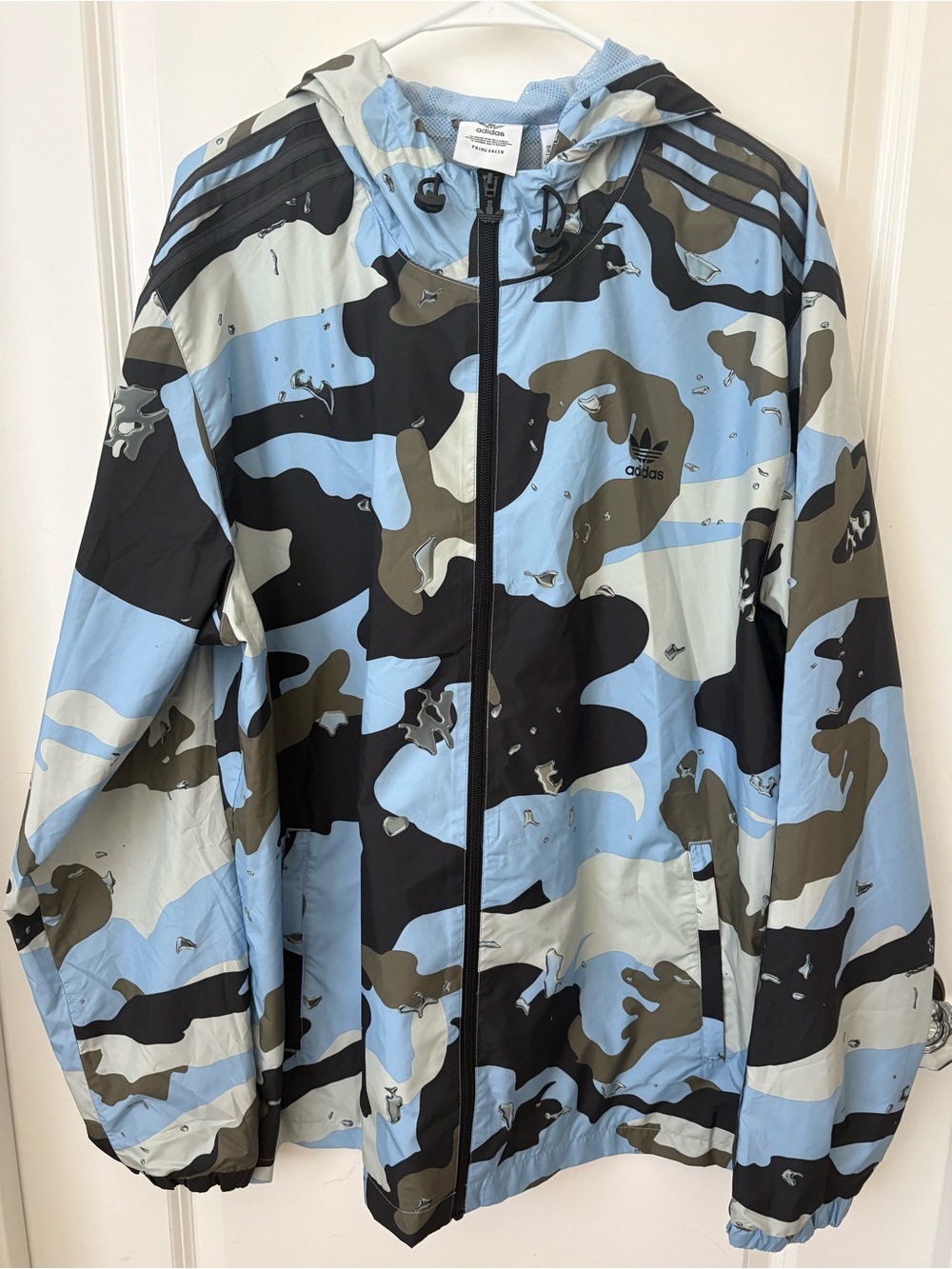 NWT Adidas Originals Primegreen Blue Camo Hooded Windbreaker Jacket XL Mens